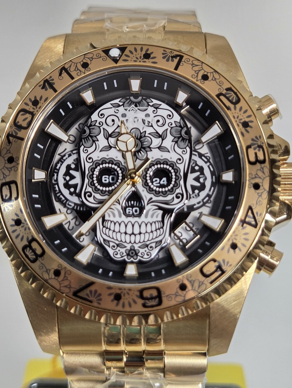 NEW Invicta Pro Diver 48951 Men's Dia De Los Muertos Gold Chronograph Watch